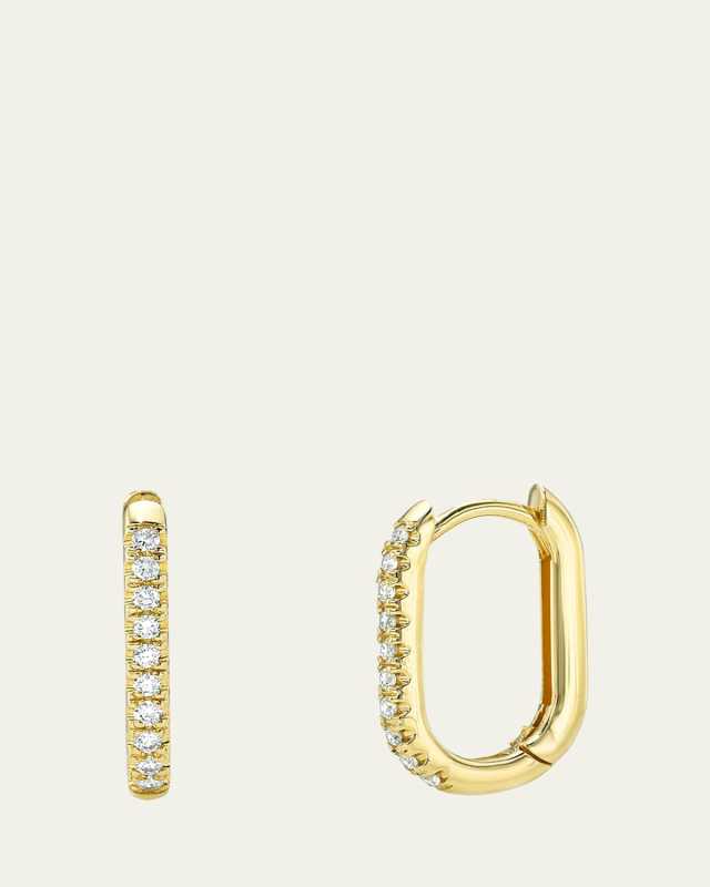 14K Yellow Gold Diamond Oval Hoop Earrings